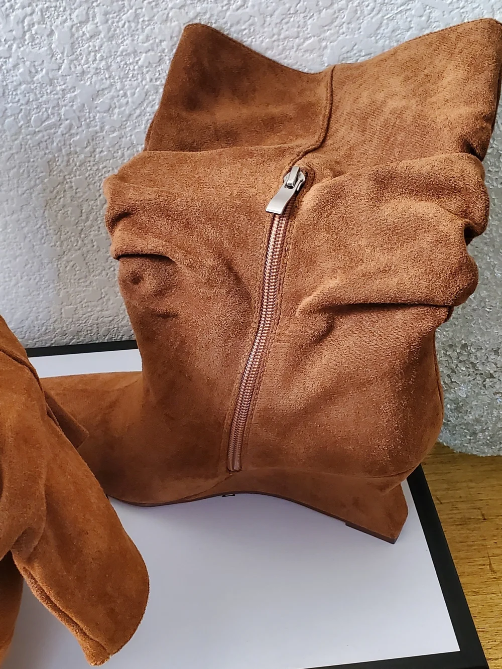 NWT Women's Ruched Suede Wedge Boot in Tan Size 10 *Never Worn*